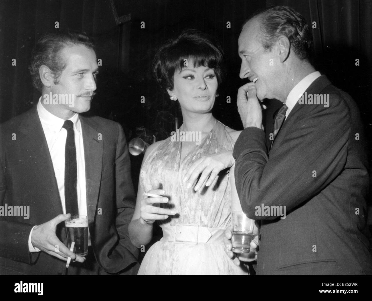 Paul Newman, Sophia Loren et David Niven, die zusammen in th Film Lady L gespielt (1965) Stockfoto