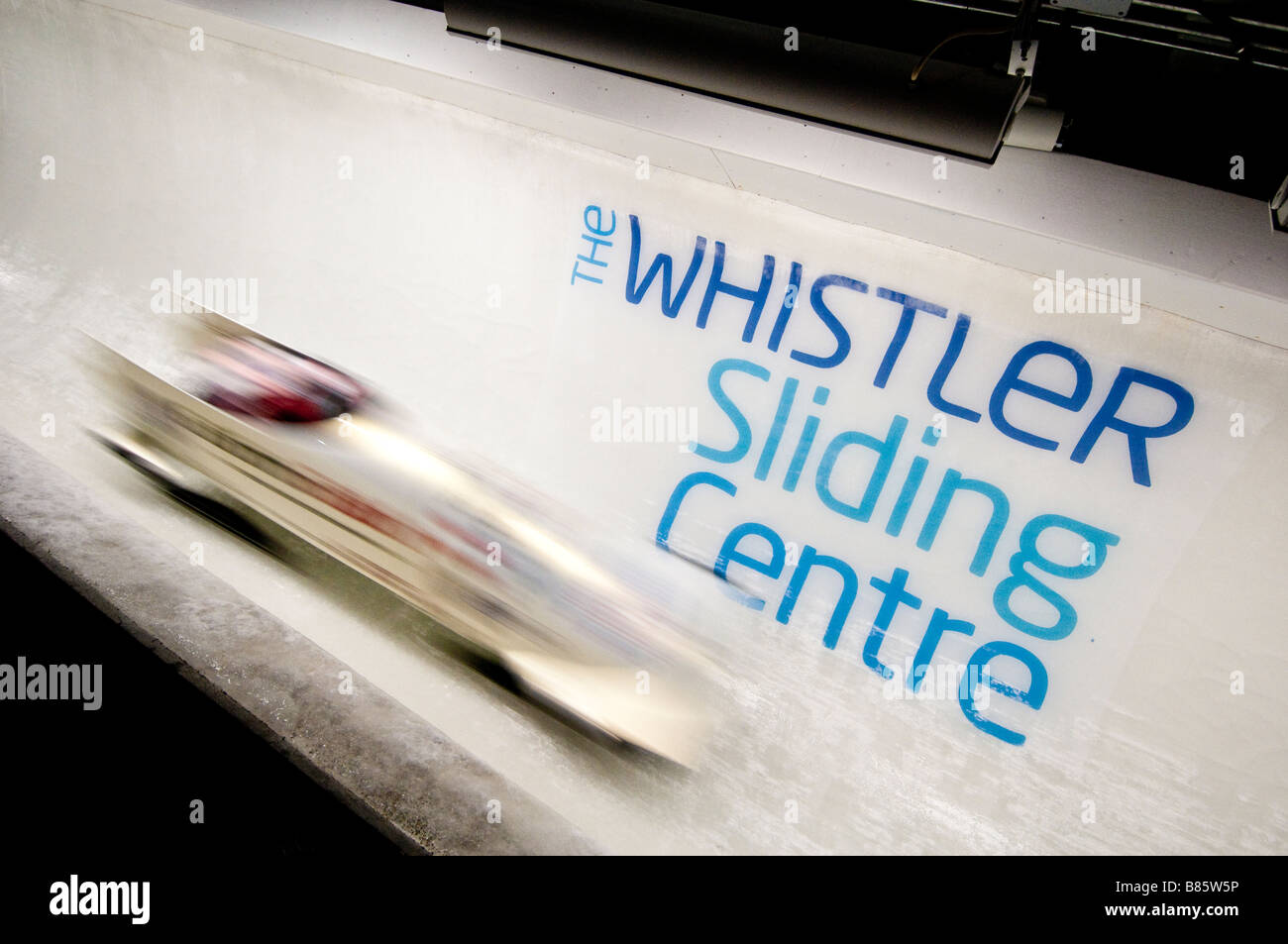 Bob-Wettbewerb im Whistler Sliding Centre Stockfoto