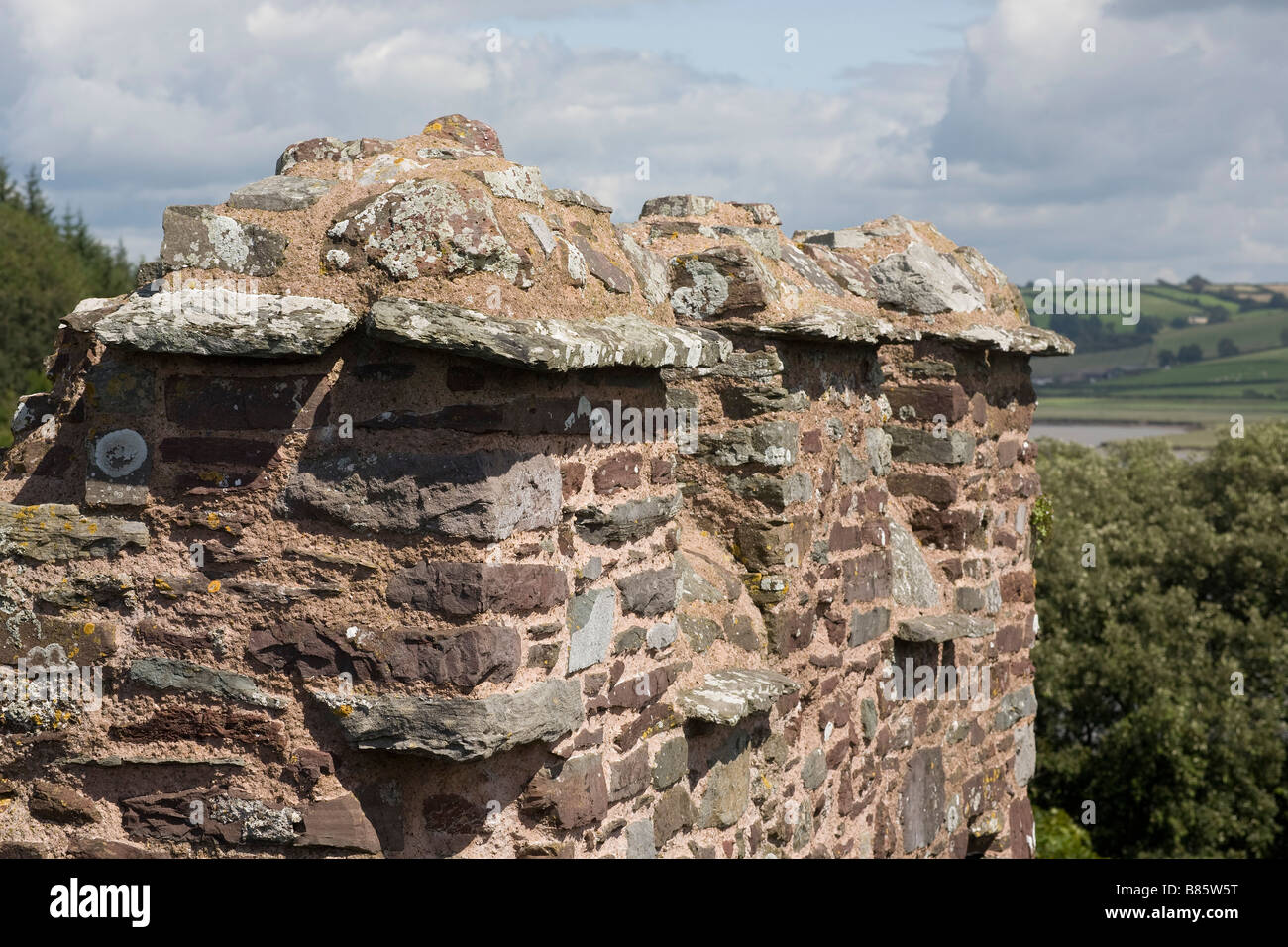 Spitze der Laugharne Castle in Laugharne Carmarthenshire South Wales Stockfoto