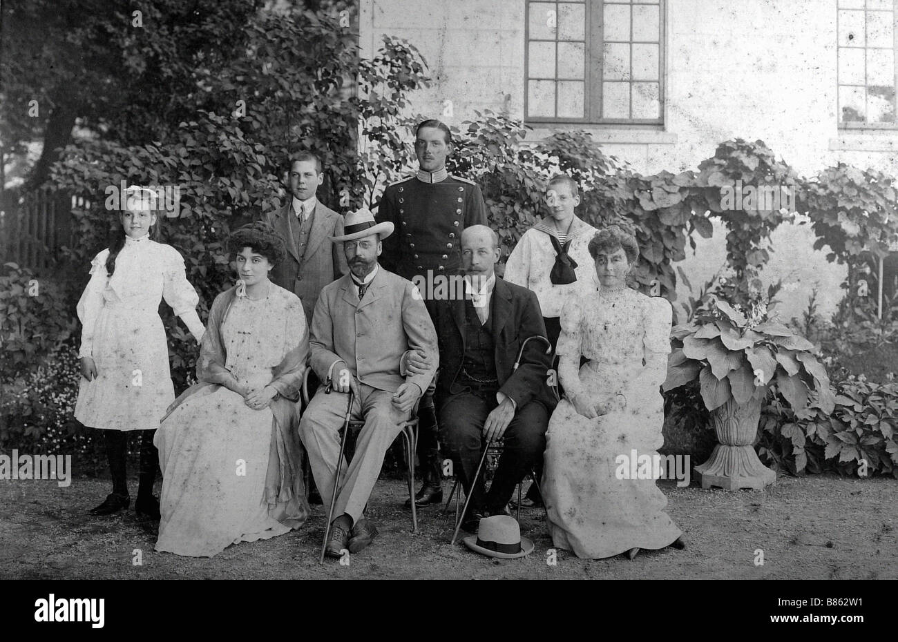 Marie Bonaparte Ehemann Georg von Griechenland seinen Onkel Waldemar von Dänemark & andere Mitglieder der dänischen & griechischen königlichen Familien Stockfoto