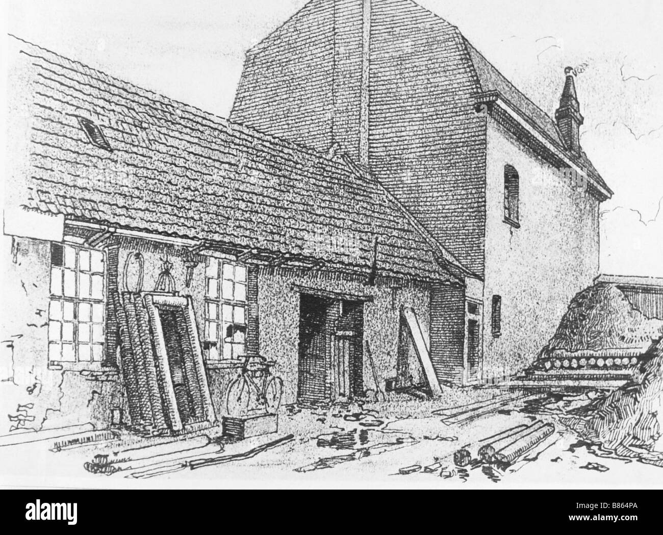 Zeichnung von Adolf Hitler, Unterschlupf bei Fournes, in Flandern (Sommer 1917) Stockfoto
