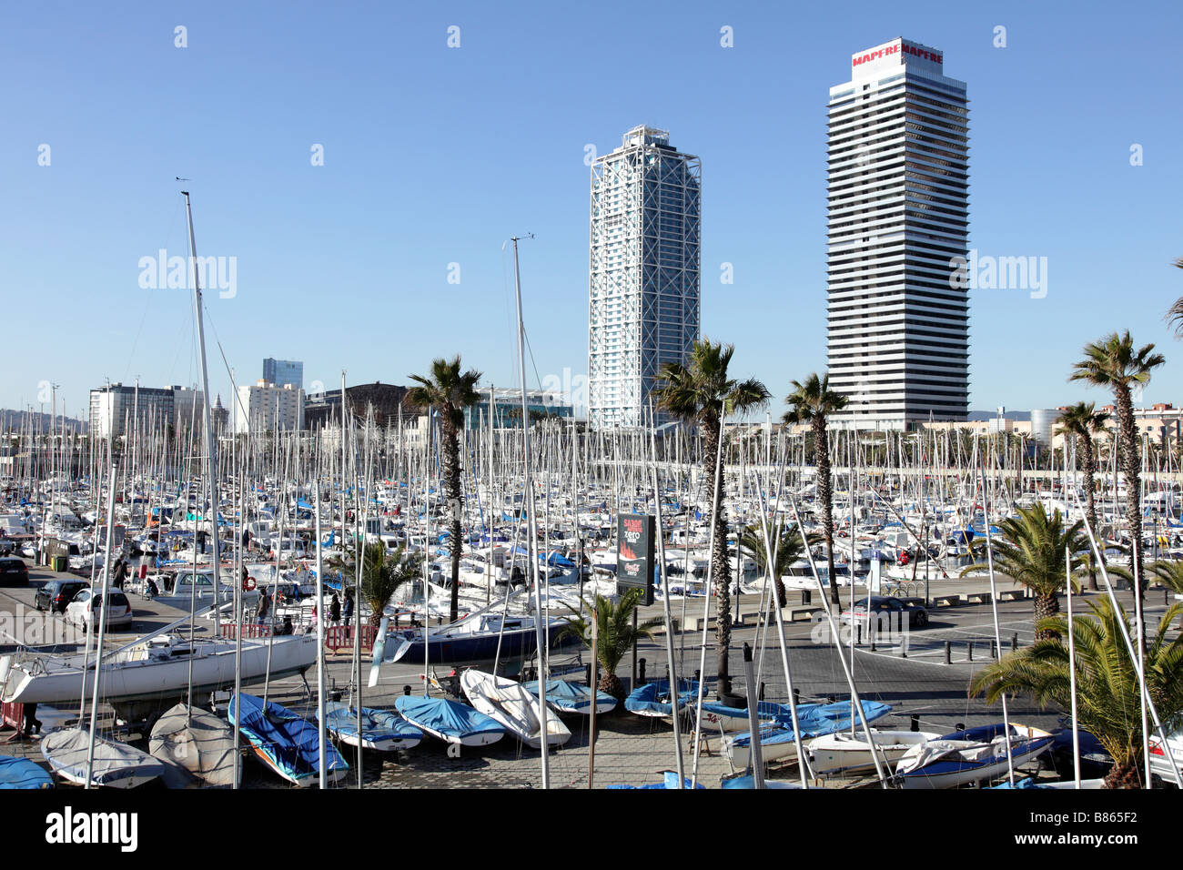 Olympischer Hafen, Barcelona, Spanien. Port Olimpic. Puerto Olímpico. Stockfoto