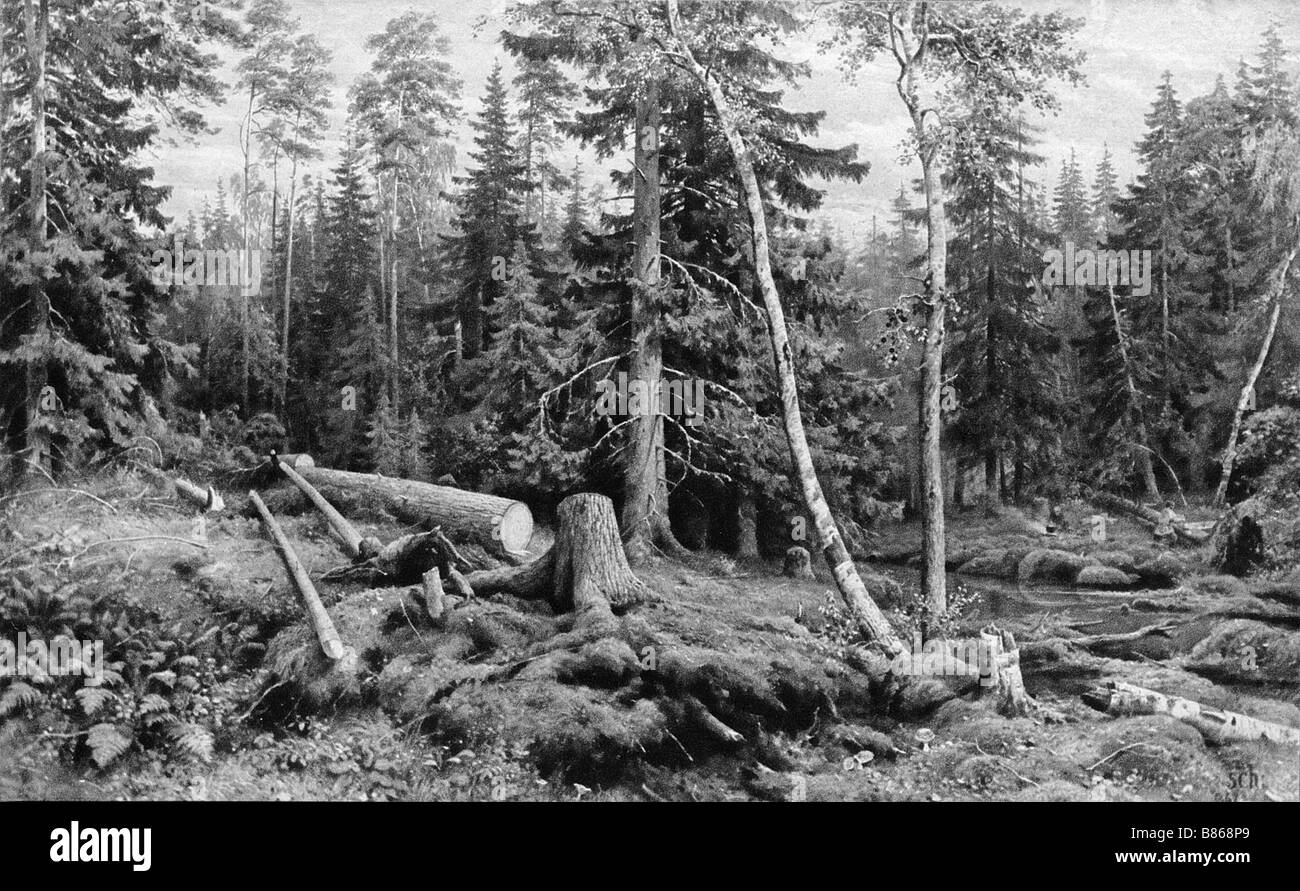 Schischkin, Holz Schneiden Stockfoto