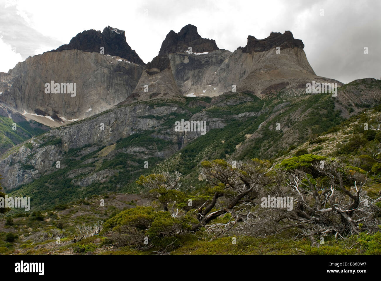 Los Cuernos (Osten und zentrale Hörner) im Parque Nacional Torres Del Paine, Chile Stockfoto