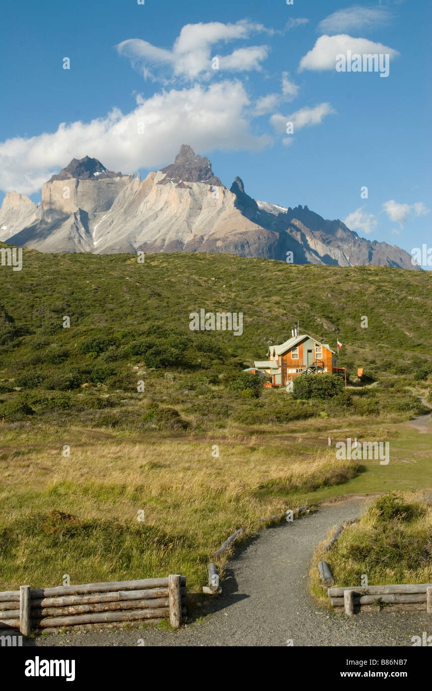 Tierheim am Lago Pehoe, Parque Nacional Torres Del Paine, Chile Stockfoto