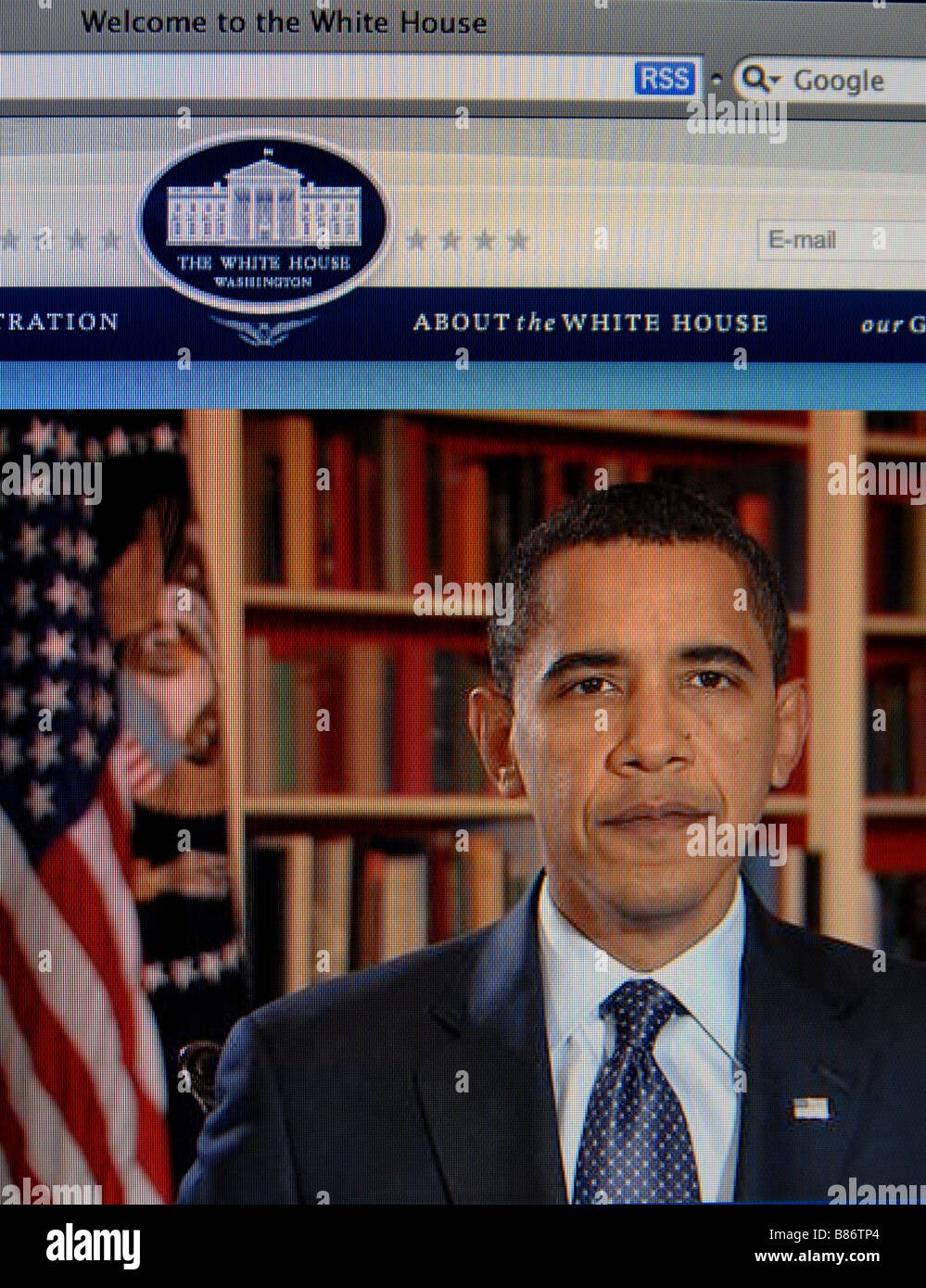 Barack Obama auf der Website der Whitehouse kurz nach seiner Amtseinführung Stockfoto