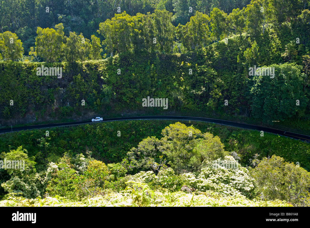 Blick hinunter auf die Hana Highway auf North Maui Hawaii Stockfoto