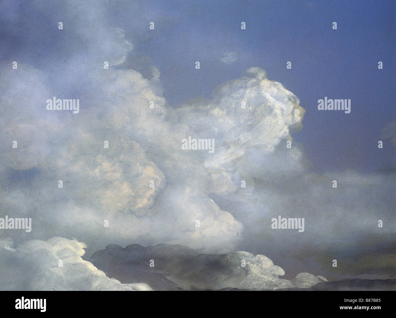 Bemalte Kulisse. Himmel und Wolken Stockfoto