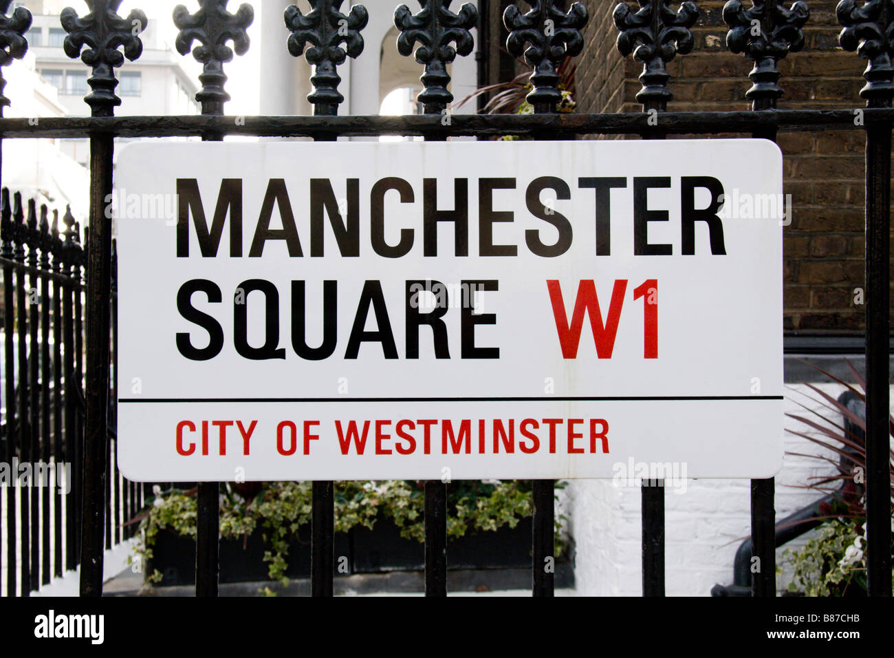 Straßenschild für Manchester Square, Westminster, London.  Jan 2009 Stockfoto