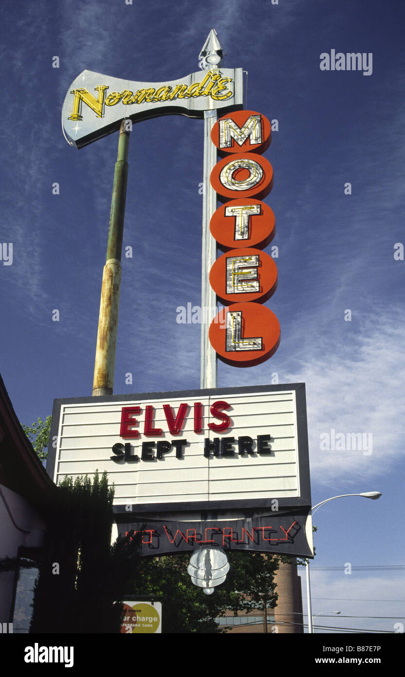 Elvis schlief hier Hotelschild im tte Normandie Motel Las Vegas Nevada USA Stockfoto