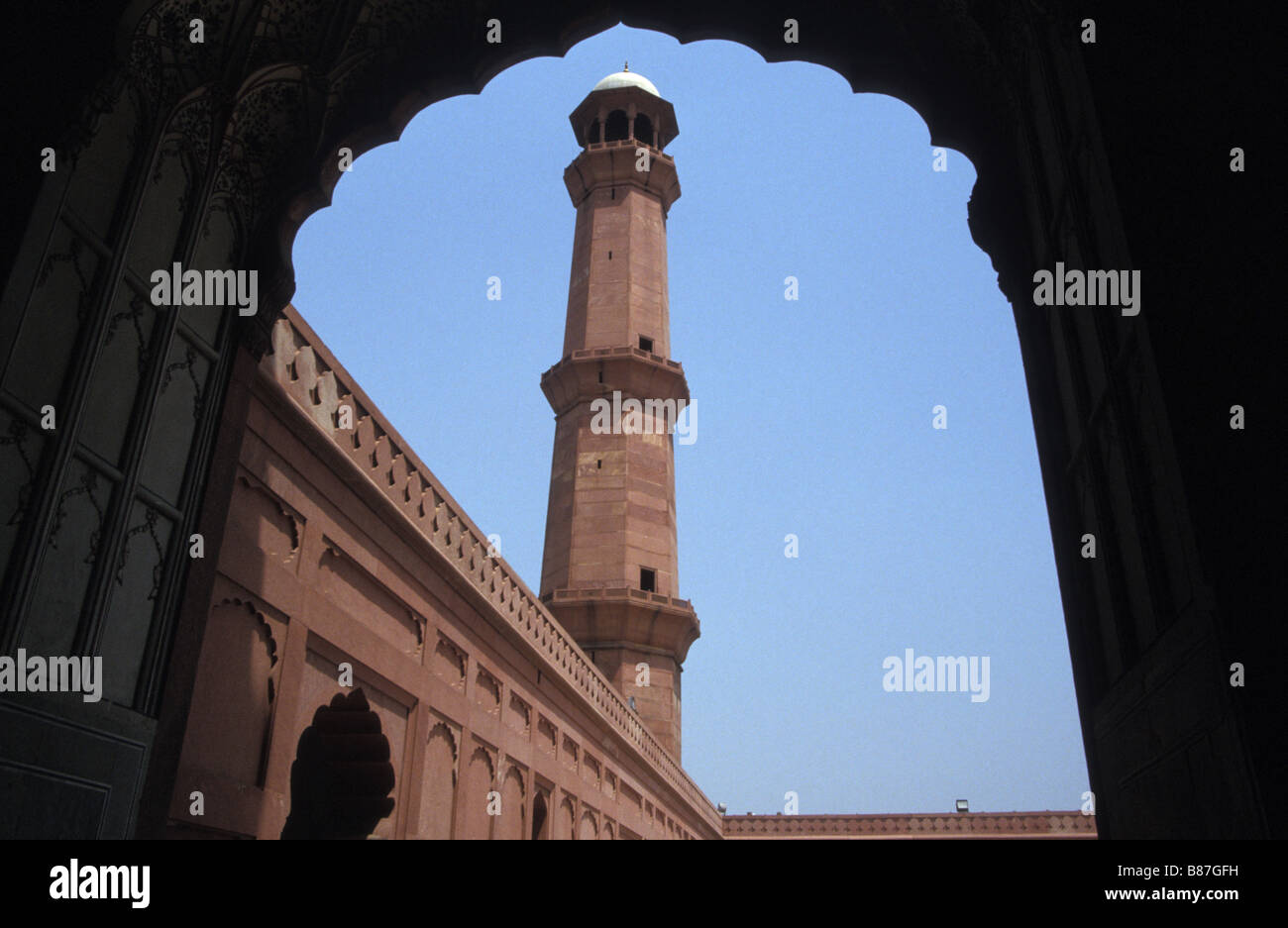 Badshahi Moschee Minarett Lahore Punjab Pakistan Stockfoto