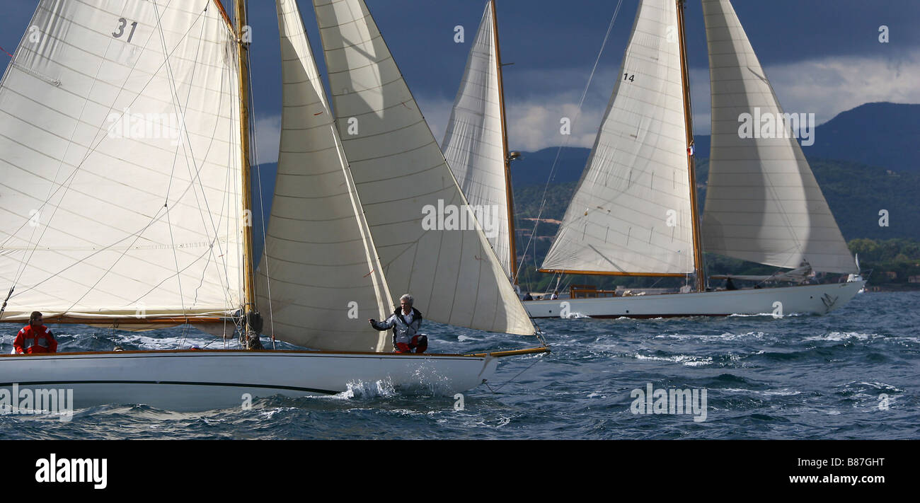 Saiboats während der Voiles de St Tropez Stockfoto