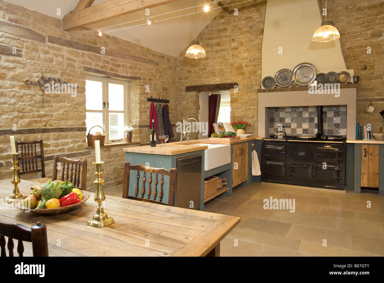 UK. Ein Haus, Inneneinrichtung, Küche. Stockfoto