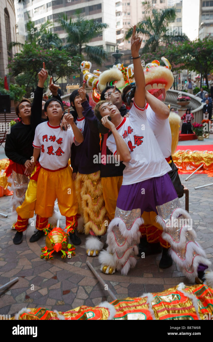 Teil der chinesischen Löwentanz anlässlich der Lunar New Year in Central, Hongkong. Stockfoto