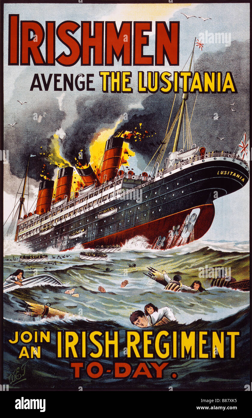 Iren rächen die Lusitania. Werde Teil eines irischen Regiment Today Recruiting-Posters Stockfoto