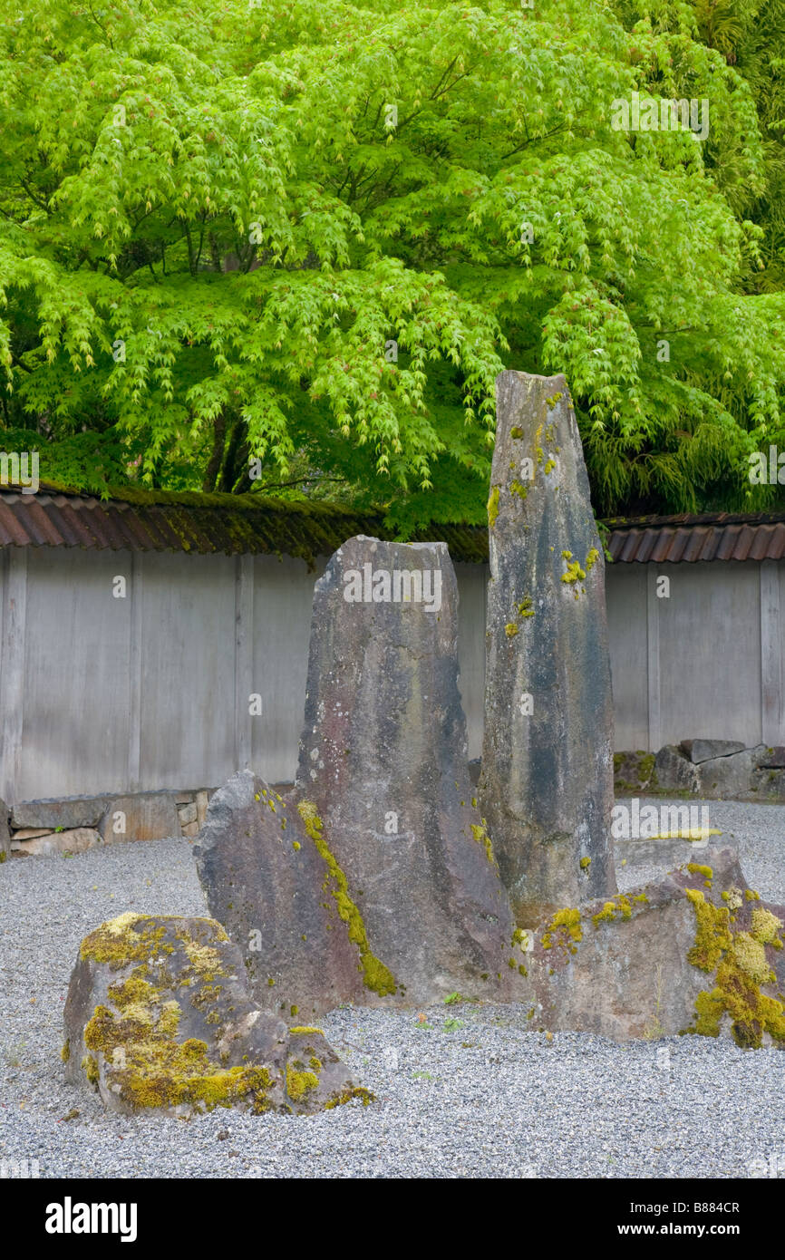 Woodinville, WA geharkt Sand und Stein in den Zen-Garten des Heiligtums Welch Stockfoto
