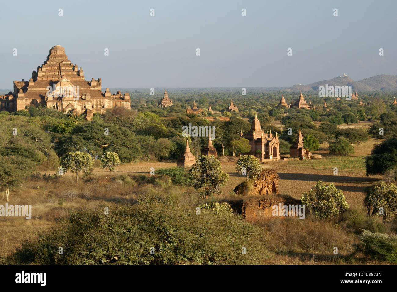 Am späten Nachmittag Licht auf die Tempel und Pagoden von Bagan (Pagan), Myanmar (Burma) Stockfoto