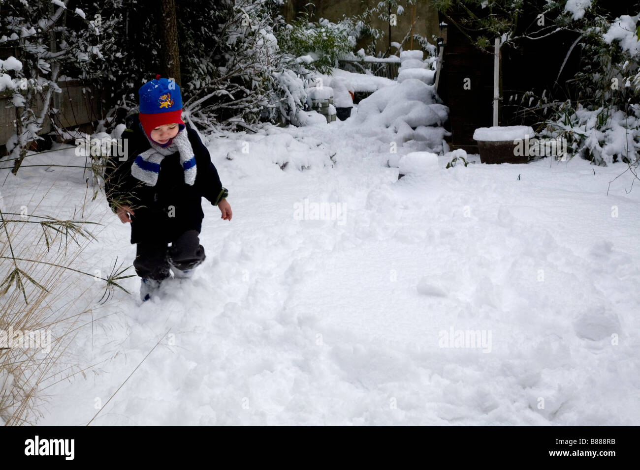 Junge im Schnee Stockfoto