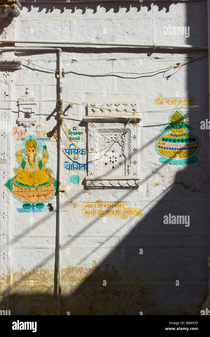 Ganesh Wandmalereien Jaisalmer, Rajasthan Indien Stockfoto