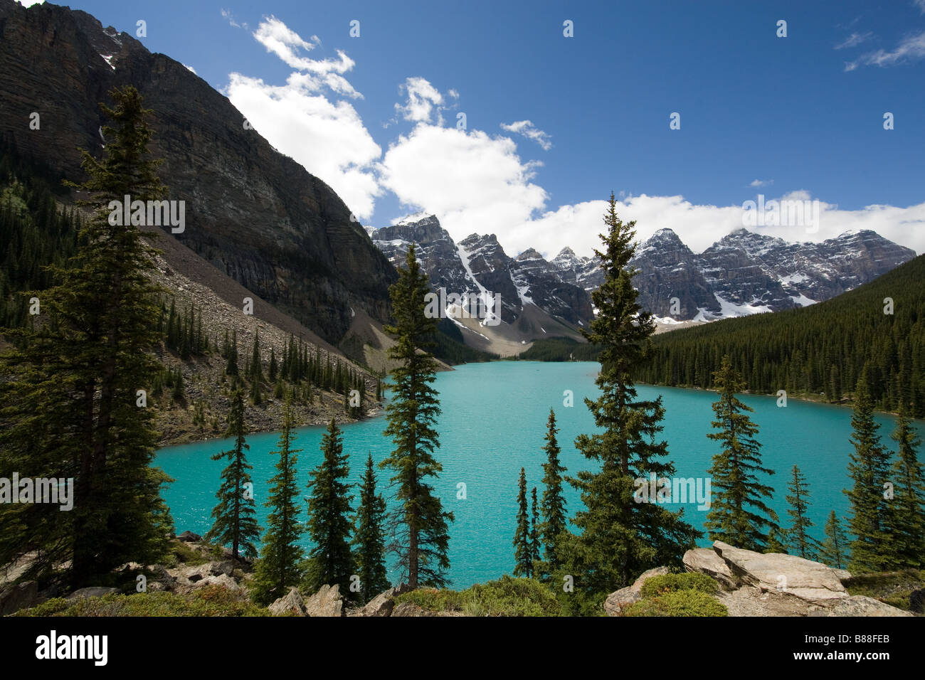 Tal der zehn Gipfel, Moraine Lake, Banff Nationalpark, Kanada Stockfoto