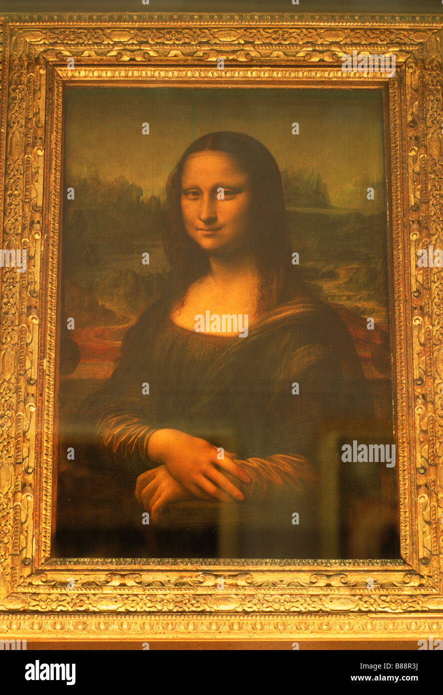 Mona Lisa von Leonardo da Vinci in der großen Galerie des Louvre in Paris Stockfoto