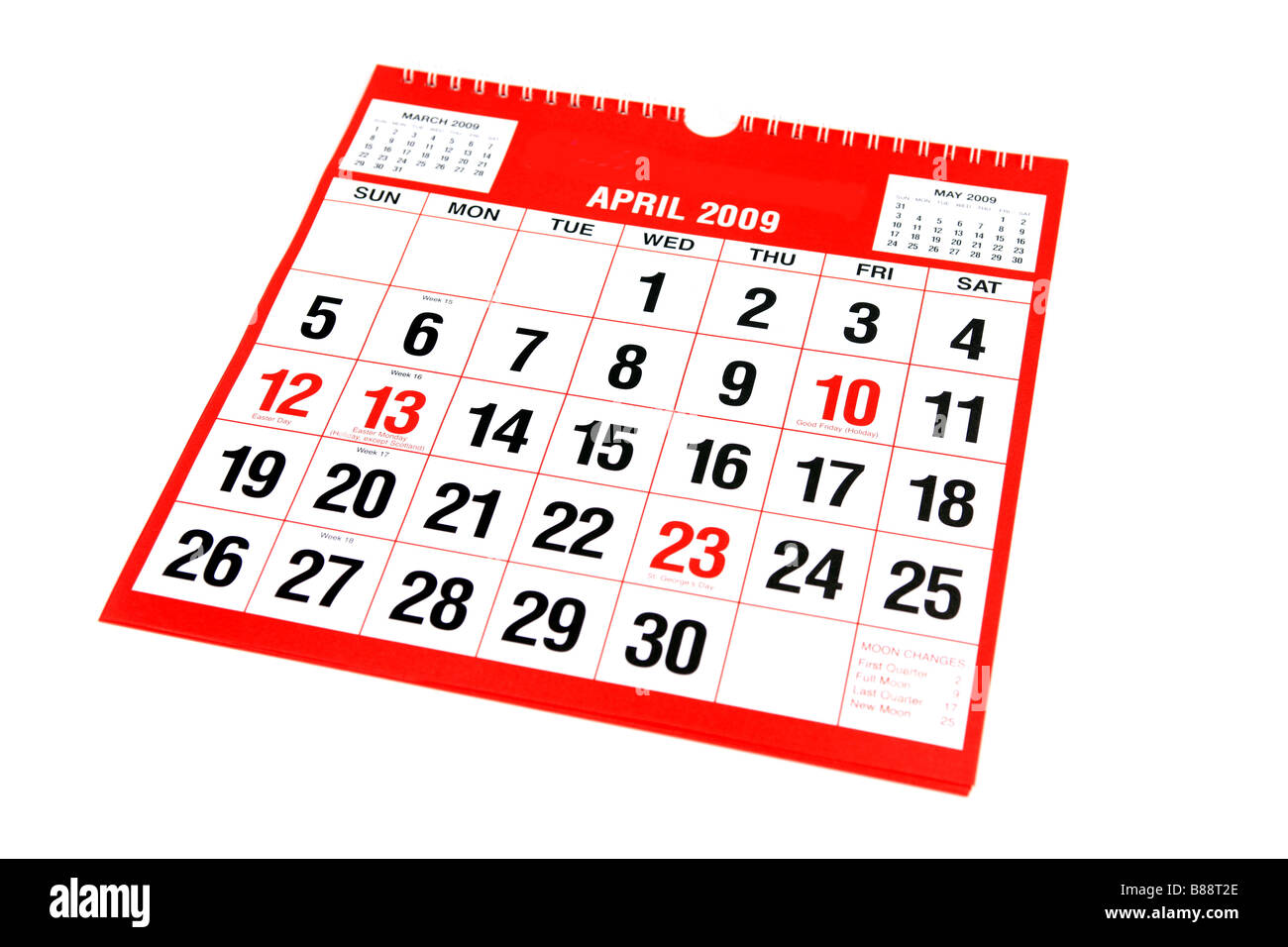 Ein Kalenderblatt mit April zu sehen Stockfoto