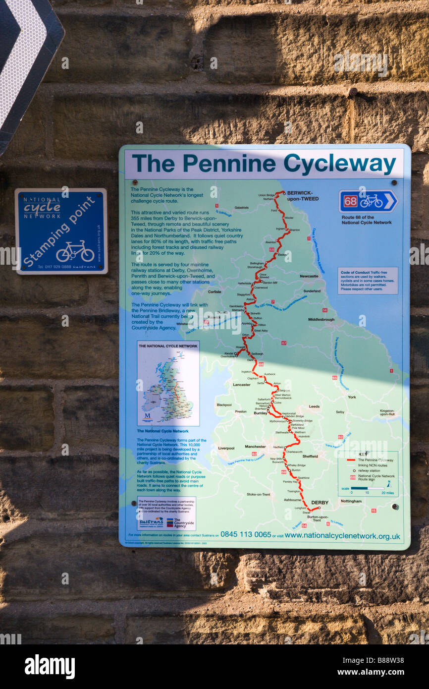 Pennine Cycleway Route Map Gargrave North Yorkshire England Stockfoto