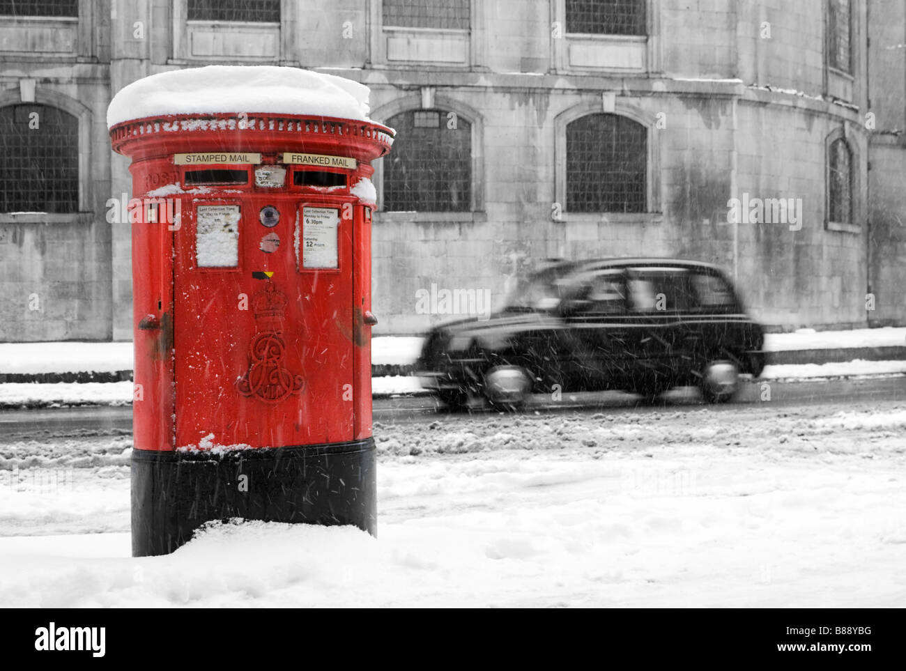 London Schnee Szene Stockfoto