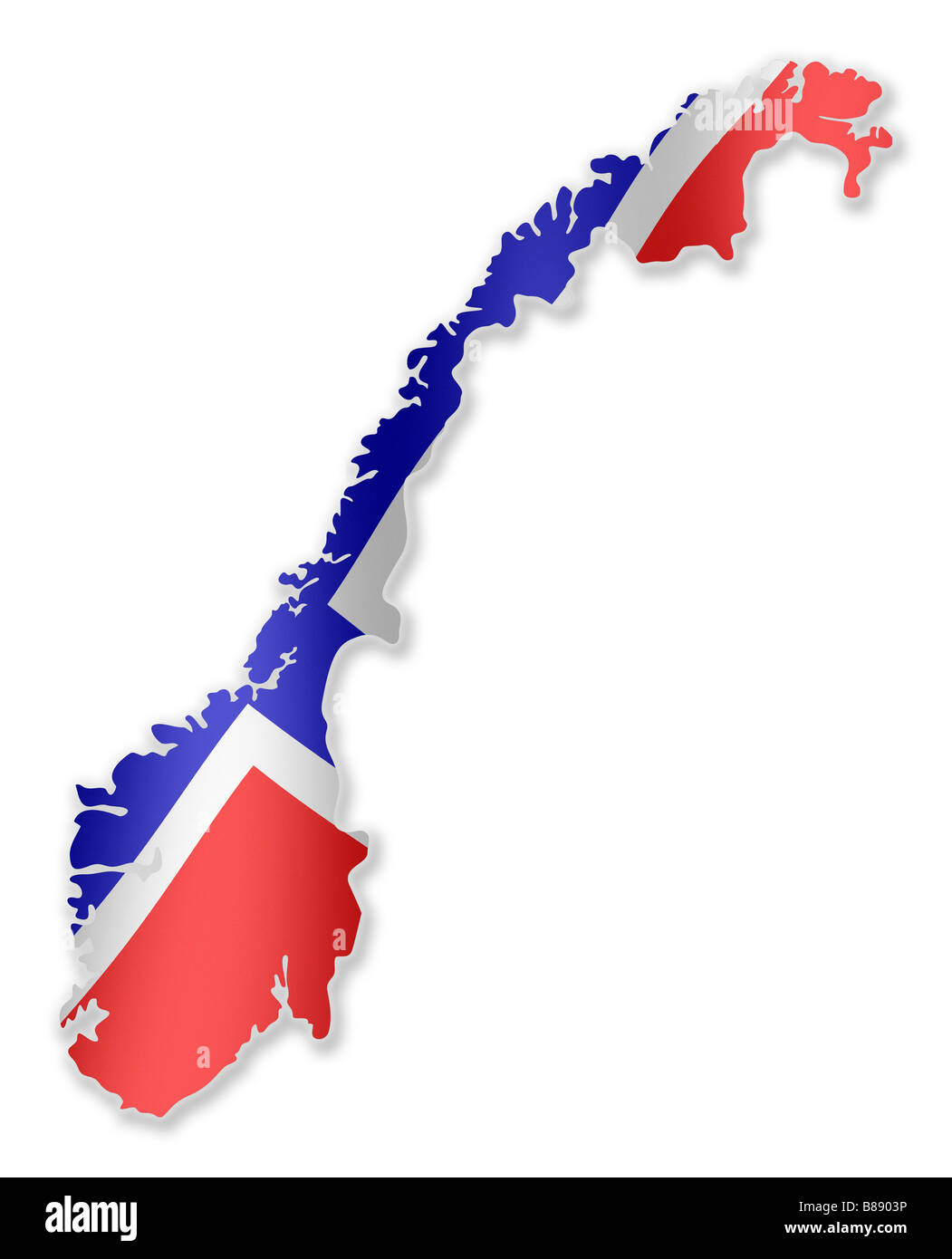 Norwegen norwegische Landkarte Umriss mit Nationalflagge im Inneren Stockfoto