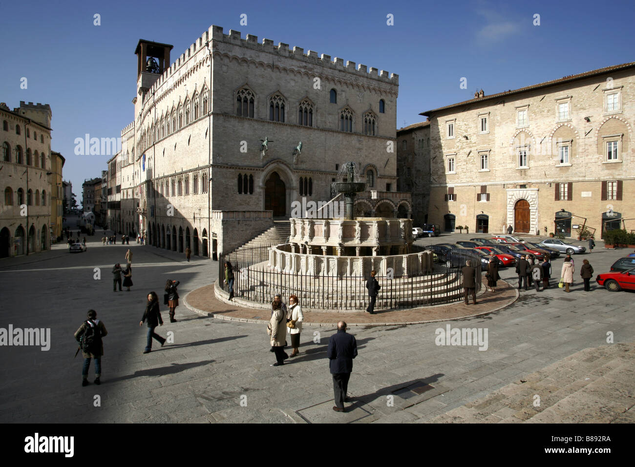 Piazza IV Novembre Platz & Brunnen Fontana Maggiore, Perugia, Umbrien, Italien Stockfoto