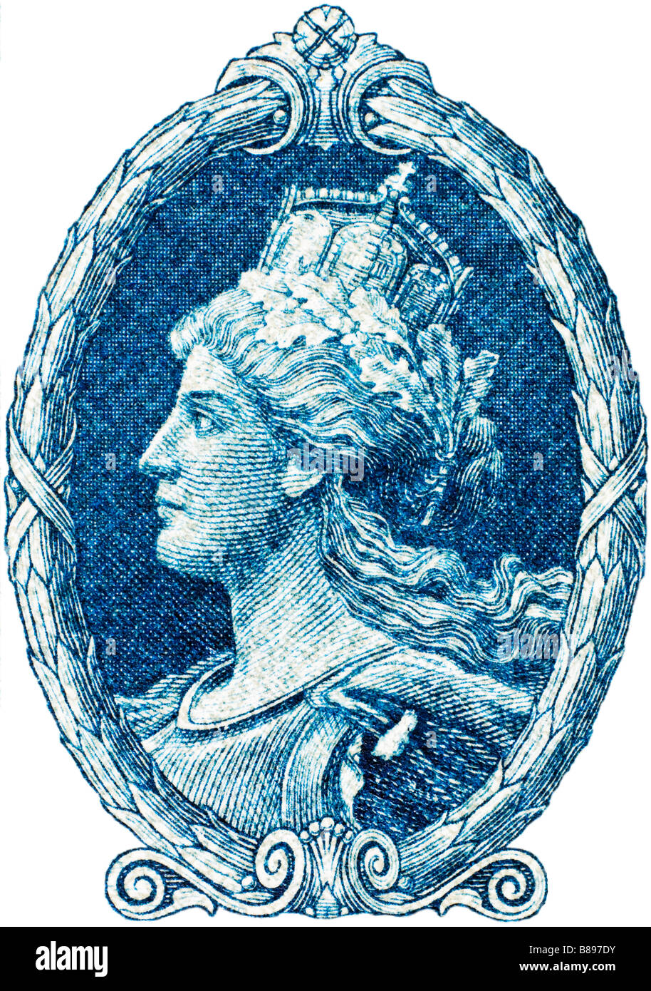 Porträt von der Rückseite der deutschen 5-Mark-Banknote aus dem Jahr 1914 Stockfoto