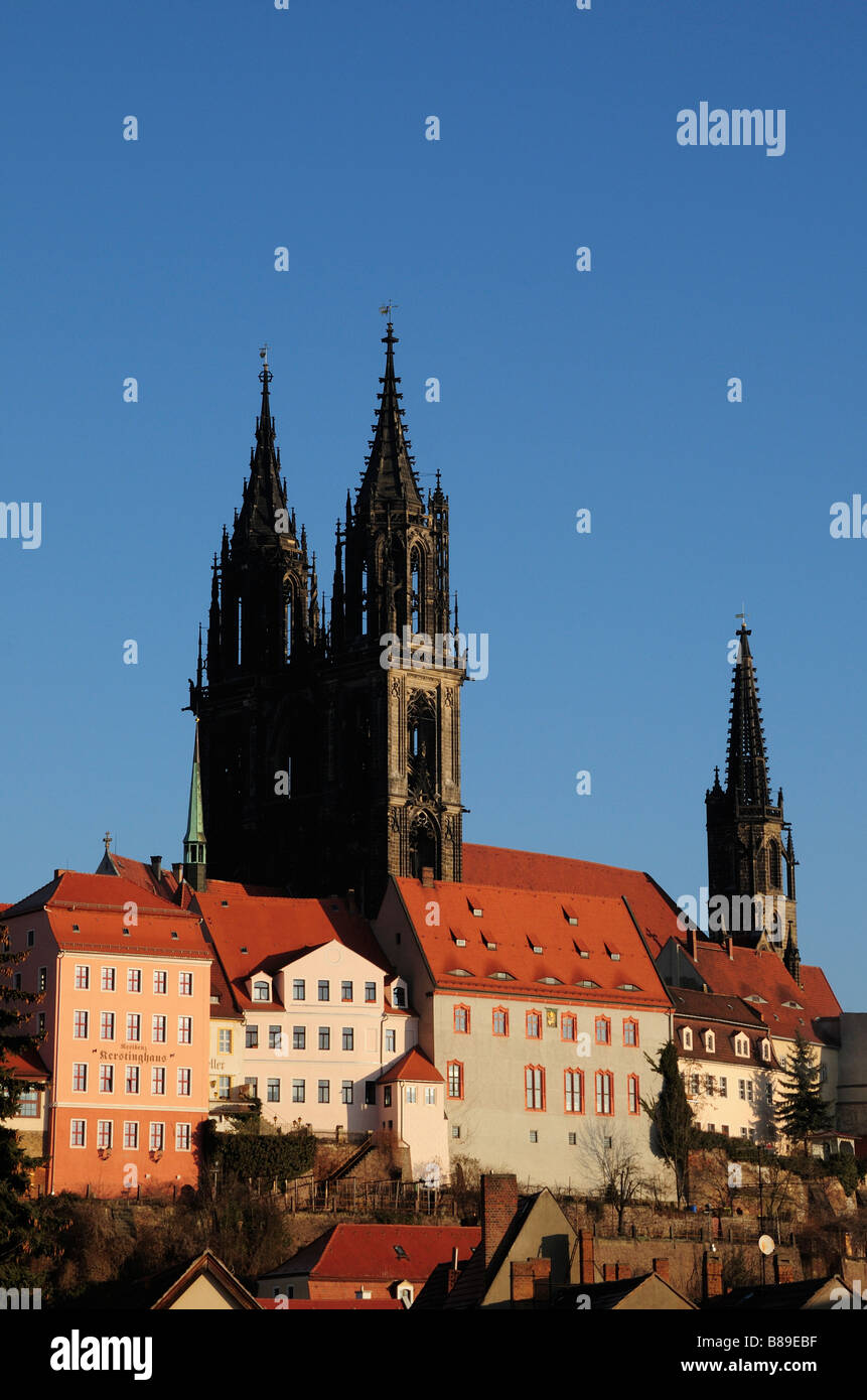 Turmspitzen der Meißner Dom Dom und Albrechtsburg Burg mit Blick auf die Stadt Stockfoto