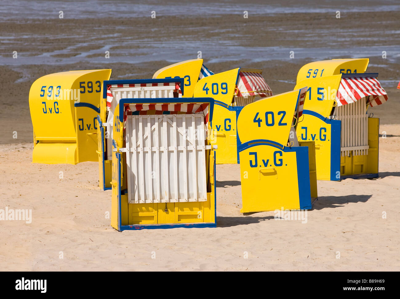 überdachten Korbsessel Strand Cuxhaven Deutschland Stockfoto