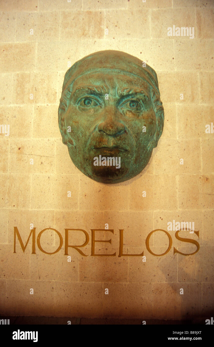 Bronzenen Maske des Jose Maria Morelos in der Alhondiga de Granaditas in die Stadt Guanajuato, Mexiko Stockfoto