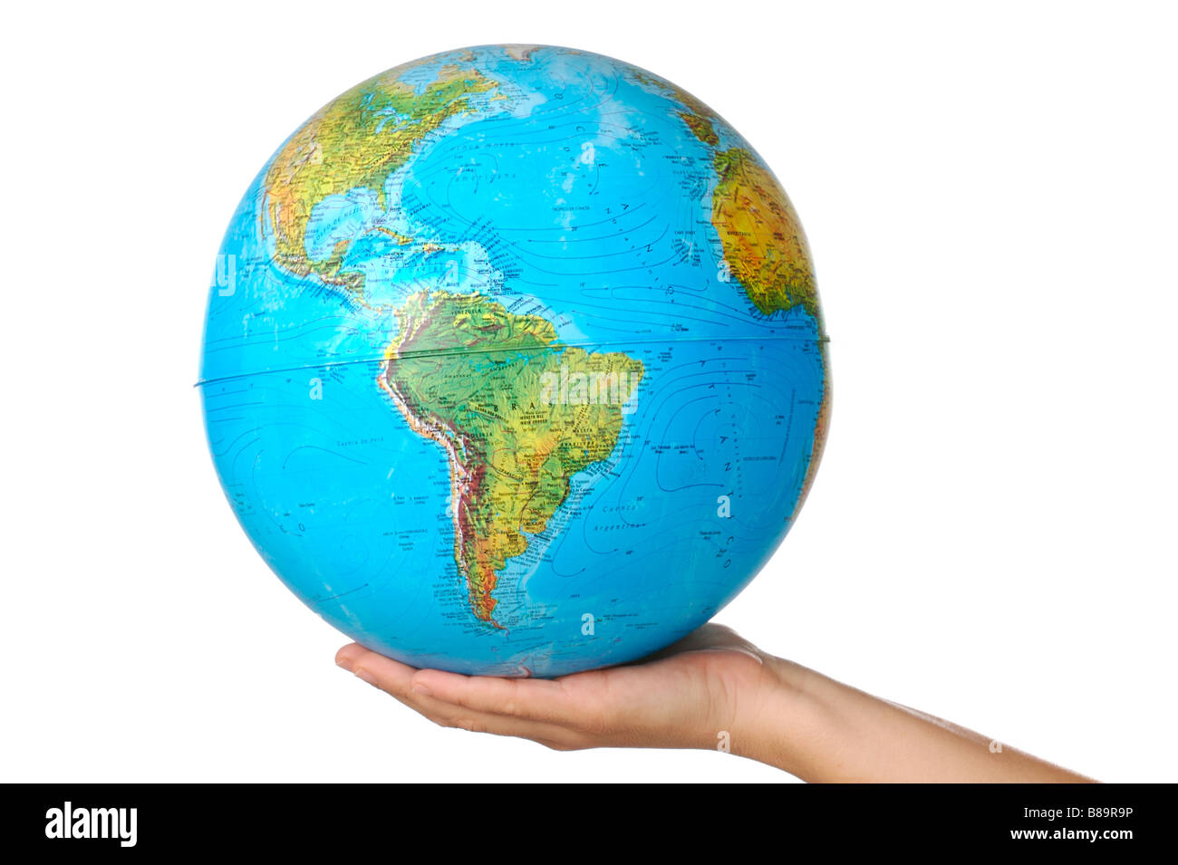 Foto von einer Darstellung des Planetenerde auf Händen Stockfoto