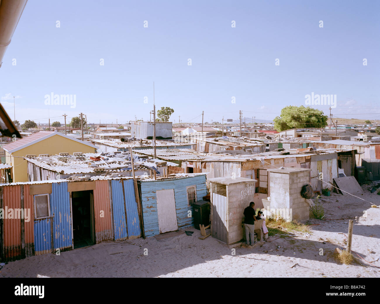 Township Khayelitsha in Cape Flats western cape in Kapstadt in Südafrika in Afrika südlich der Sahara. Apartheid slum Armut Gehäuse Haus khayelitscha Stockfoto