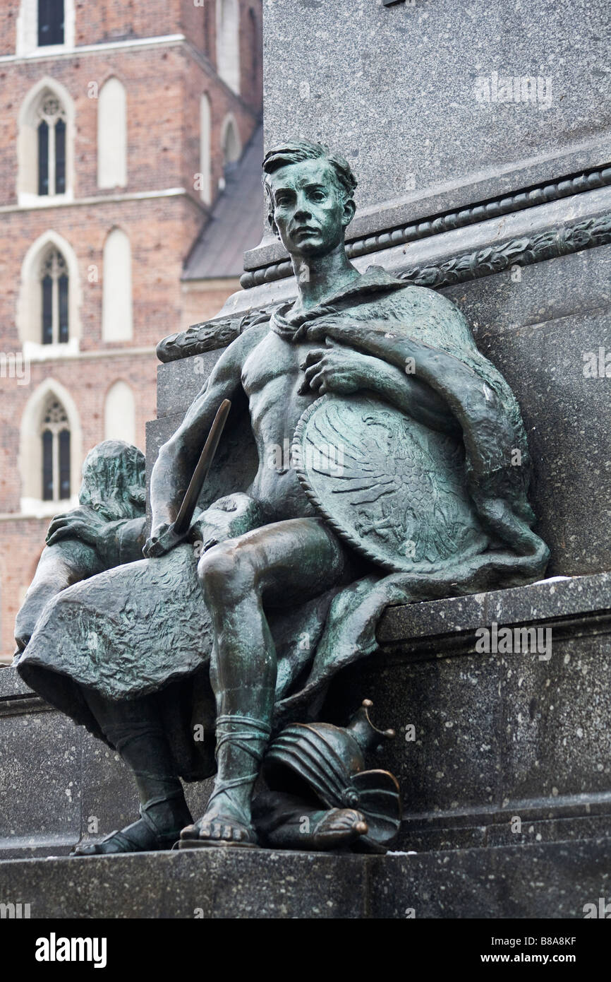 Abbildung, Mut und Tapferkeit, auf der Basis von Adam Mickiewicz-Denkmal darstellt. Rynek Glowny, Krakau, Polen Stockfoto