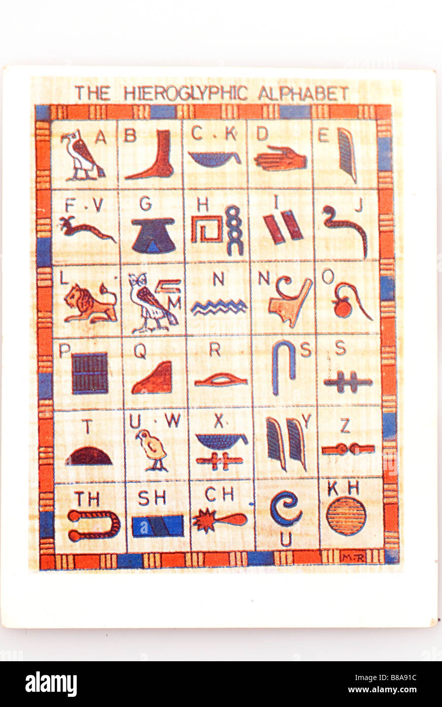 Karte der Hieroglyphen Alphabete Stockfoto