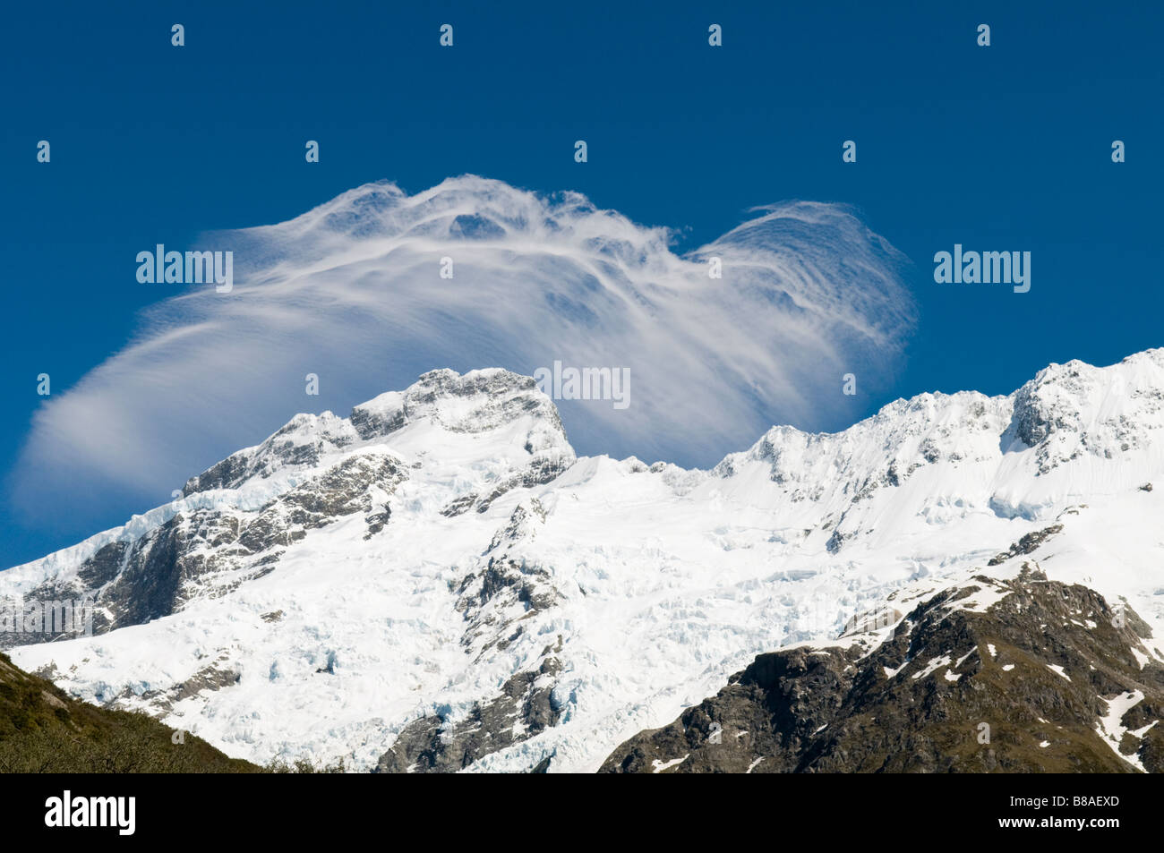 Ungewöhnliche Wolkenformation über Mt Sefton Stockfoto