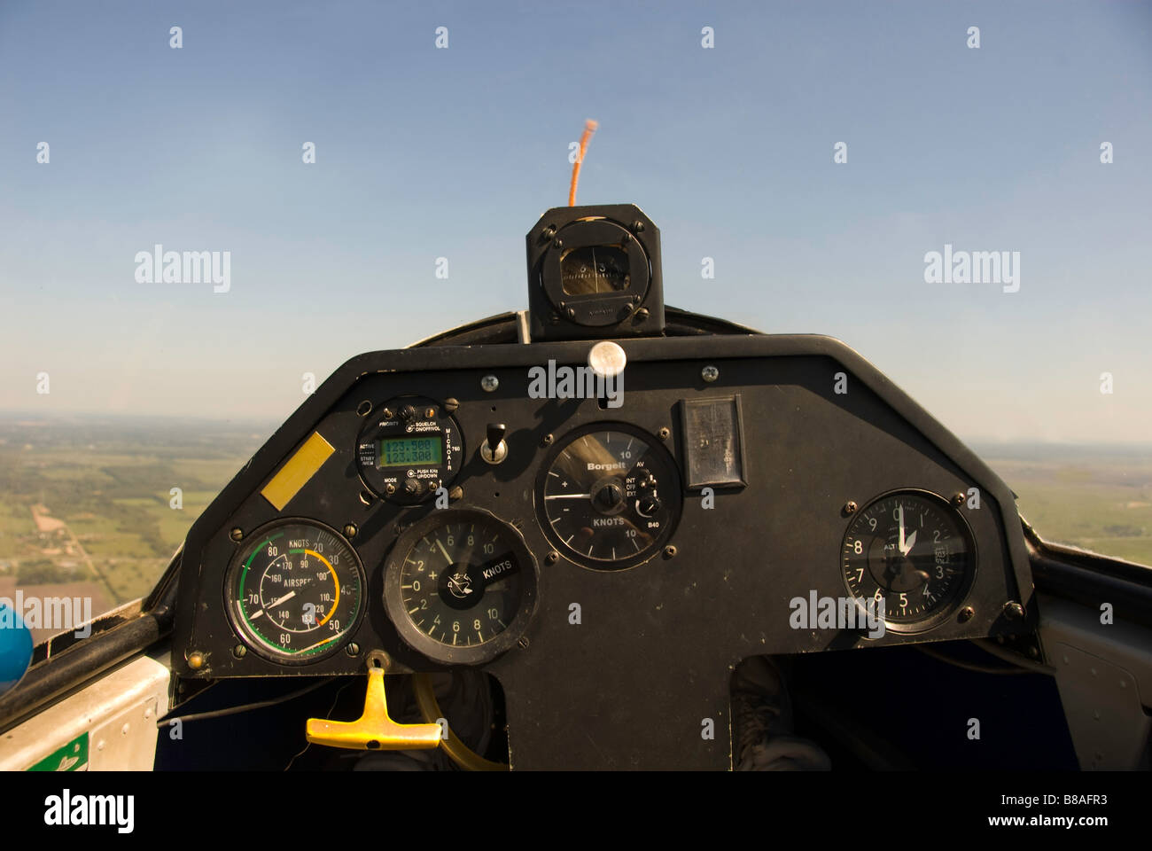 Blick auf Horizont von Segelflugzeug Flugzeug Stockfoto