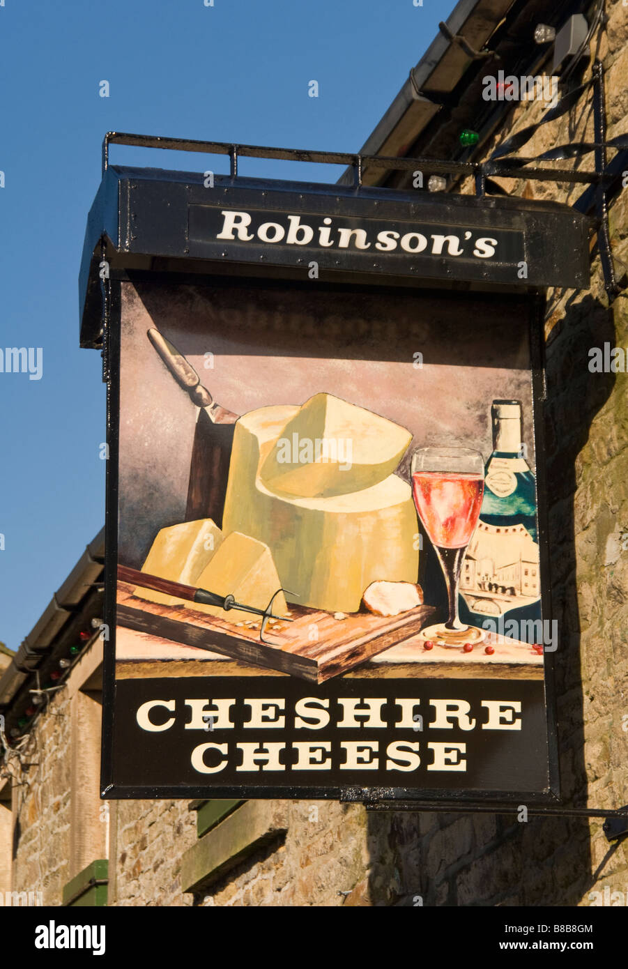Cheshire Cheese Gastwirtschaft Schild, Dorf Longnor, Peak District National Park, Derbyshire, England, Vereinigtes Königreich Stockfoto