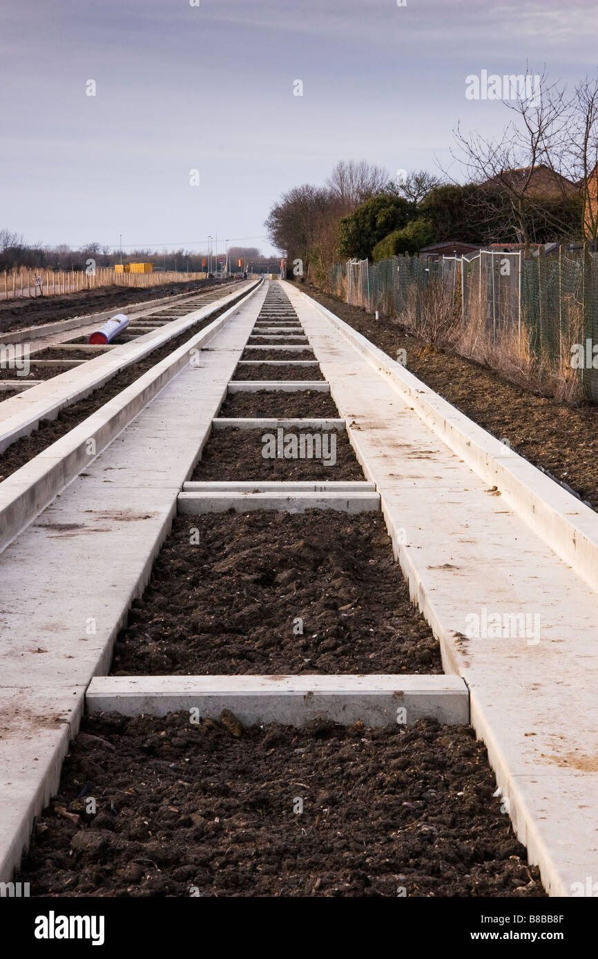 Die 'Guided Bus' Track in der Nähe von Cambridge, England, UK. Stockfoto