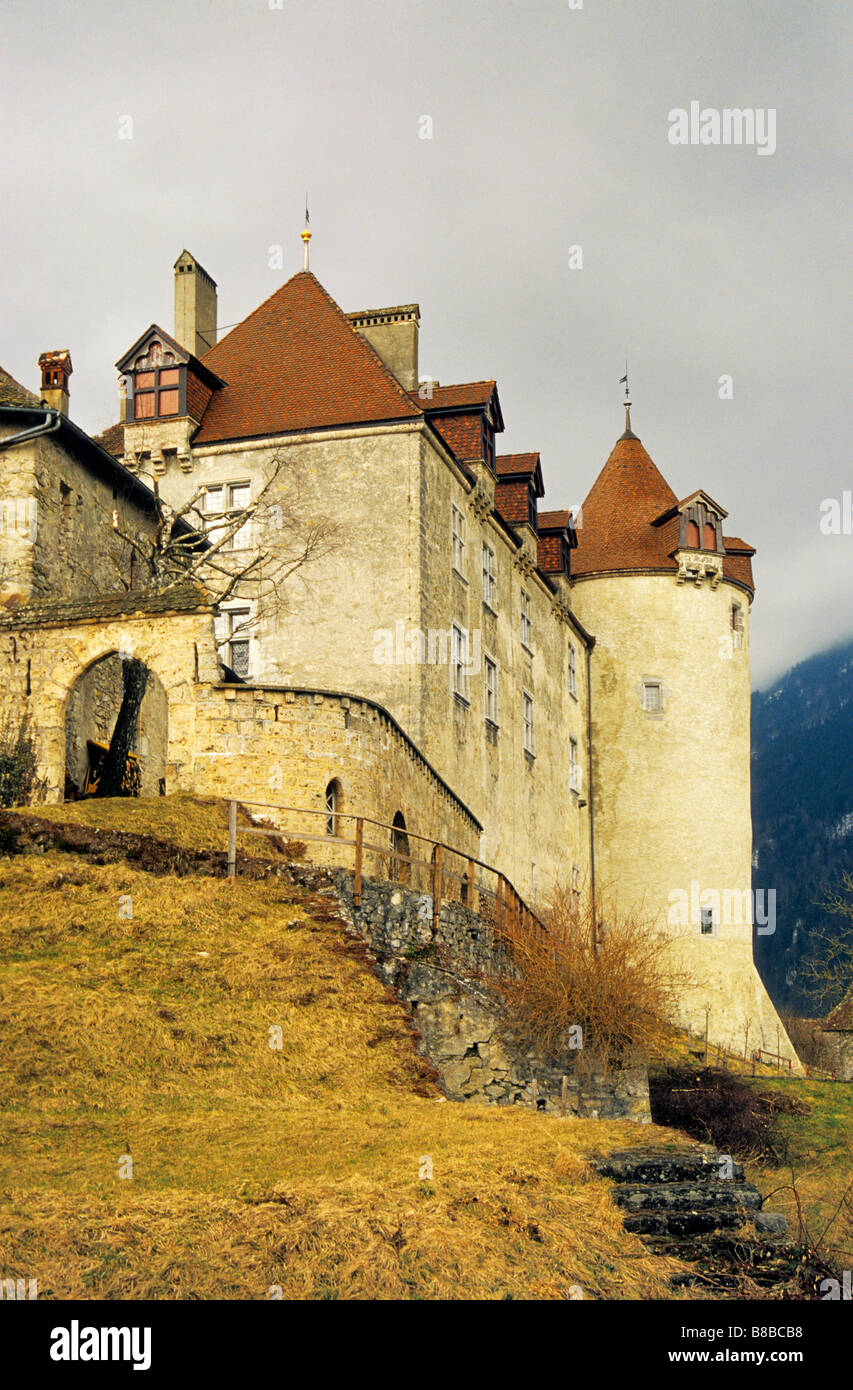 Chateau de Gruyeres in Gruyères im Kanton Freiburg Schweiz Stockfoto