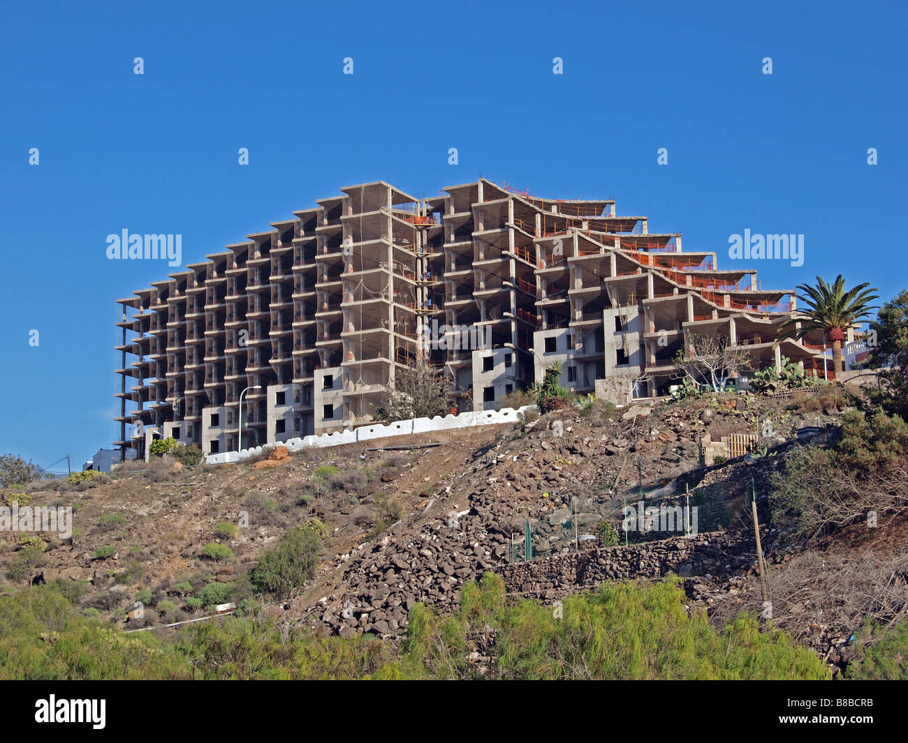 Baustelle für ein neues Hotel und Apartments in Playa Parasio, Costa Adeje, Teneriffa, Stockfoto