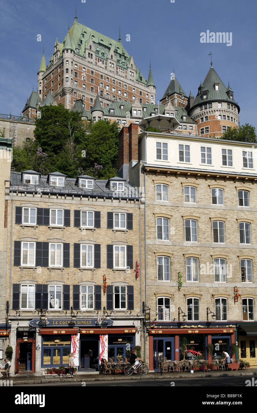 Château Frontenac & Quartier Petit Champlain, Quebec Stadt, Quebec, Kanada Stockfoto