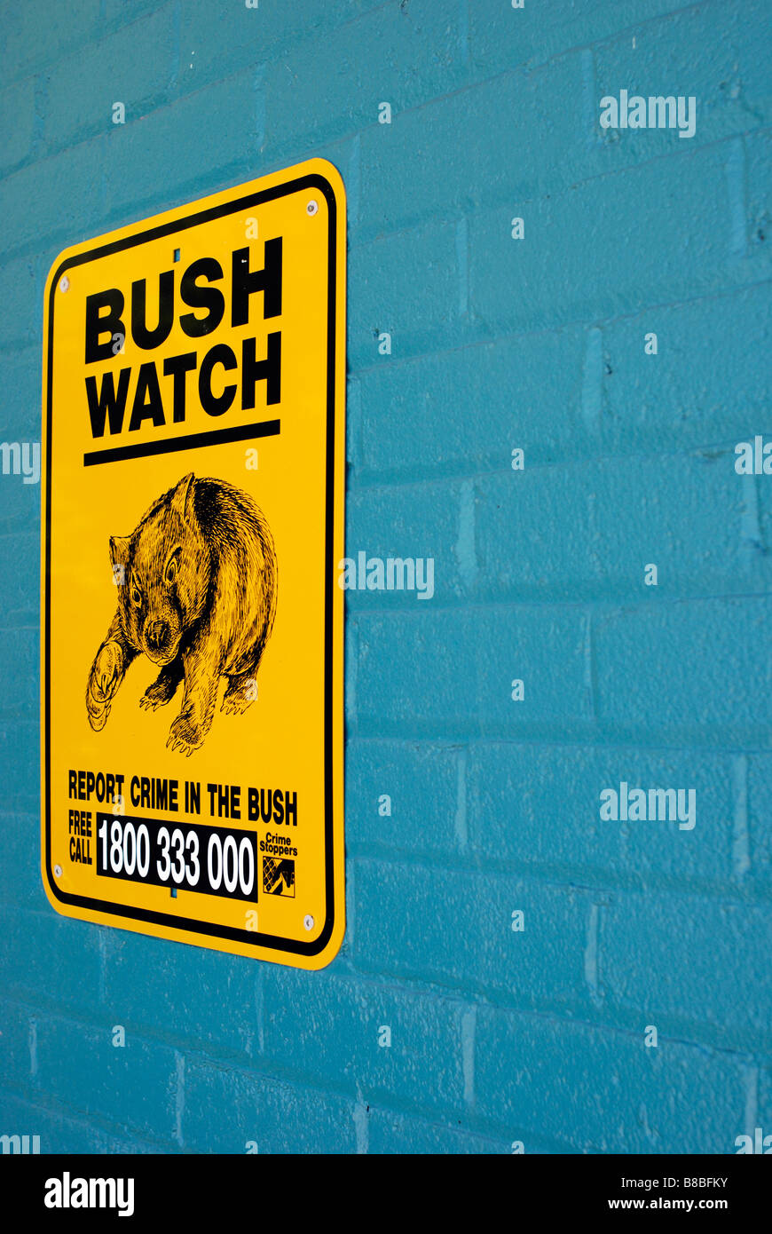 Bush Watch Kriminalität Prävention Zeichen Australien Stockfoto