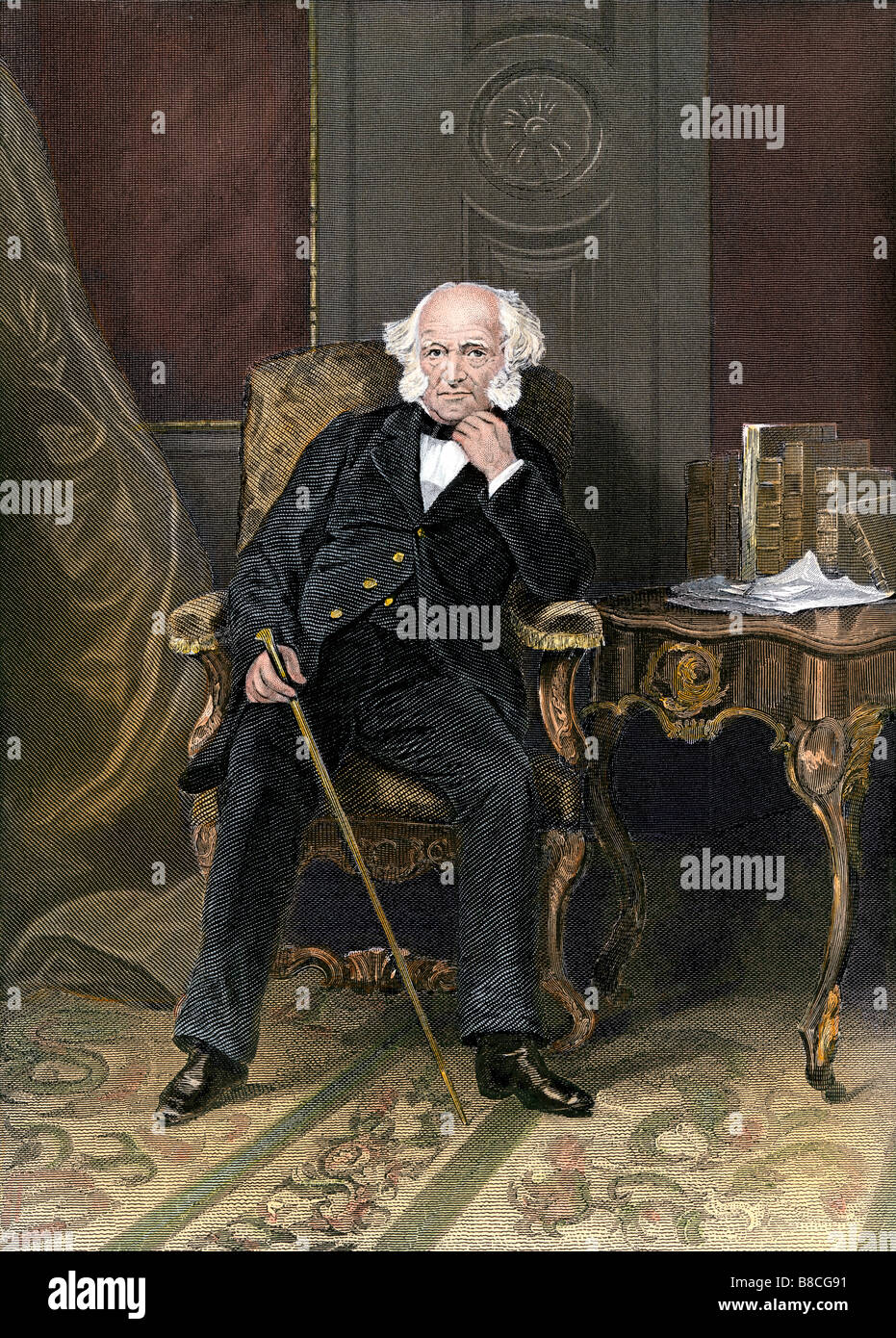 US-Präsident Martin Van Buren im Weißen Haus. Handcolorierte Stahlstich Stockfoto