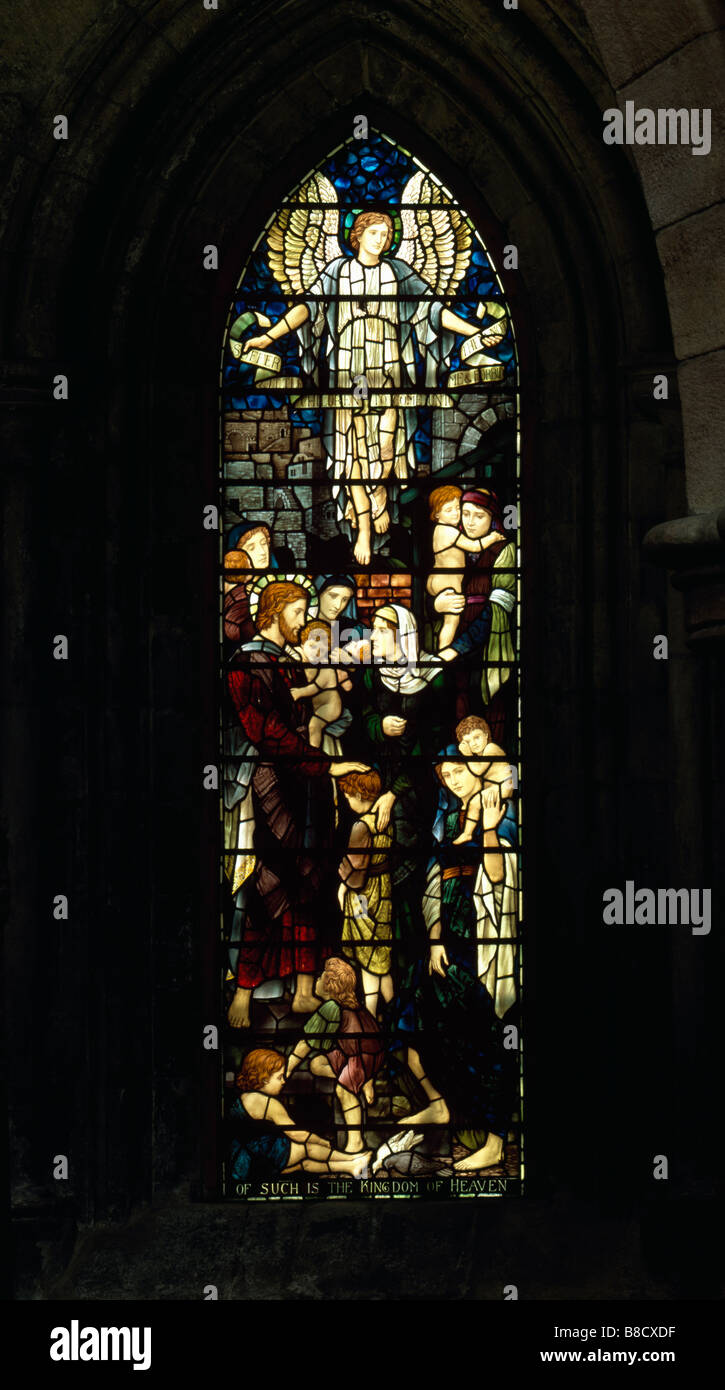 Hexham Abtei Fenster Christus Segen Kinder Stockfoto