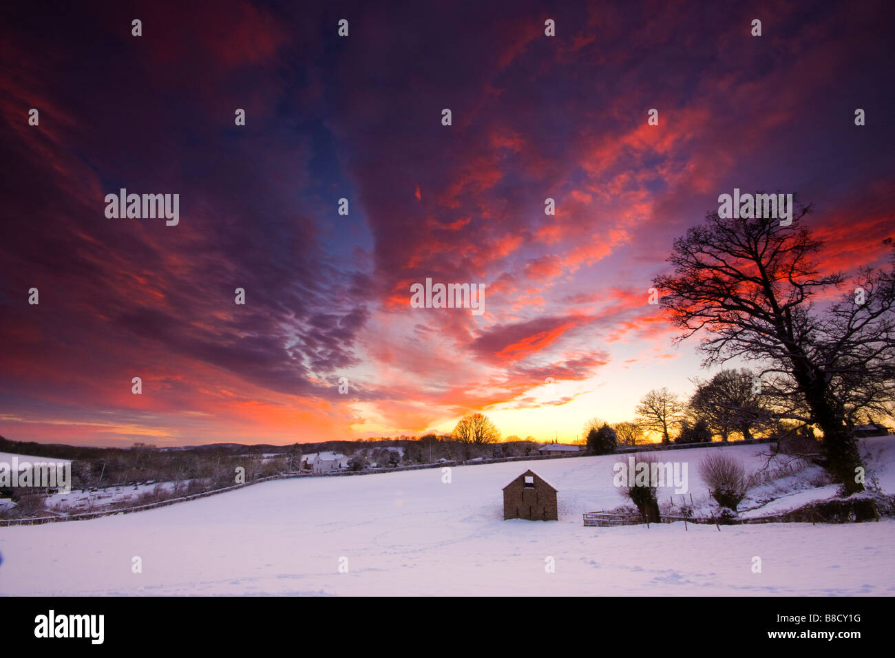 Winter Sunset Hill kann Gloucestershire UK Stockfoto