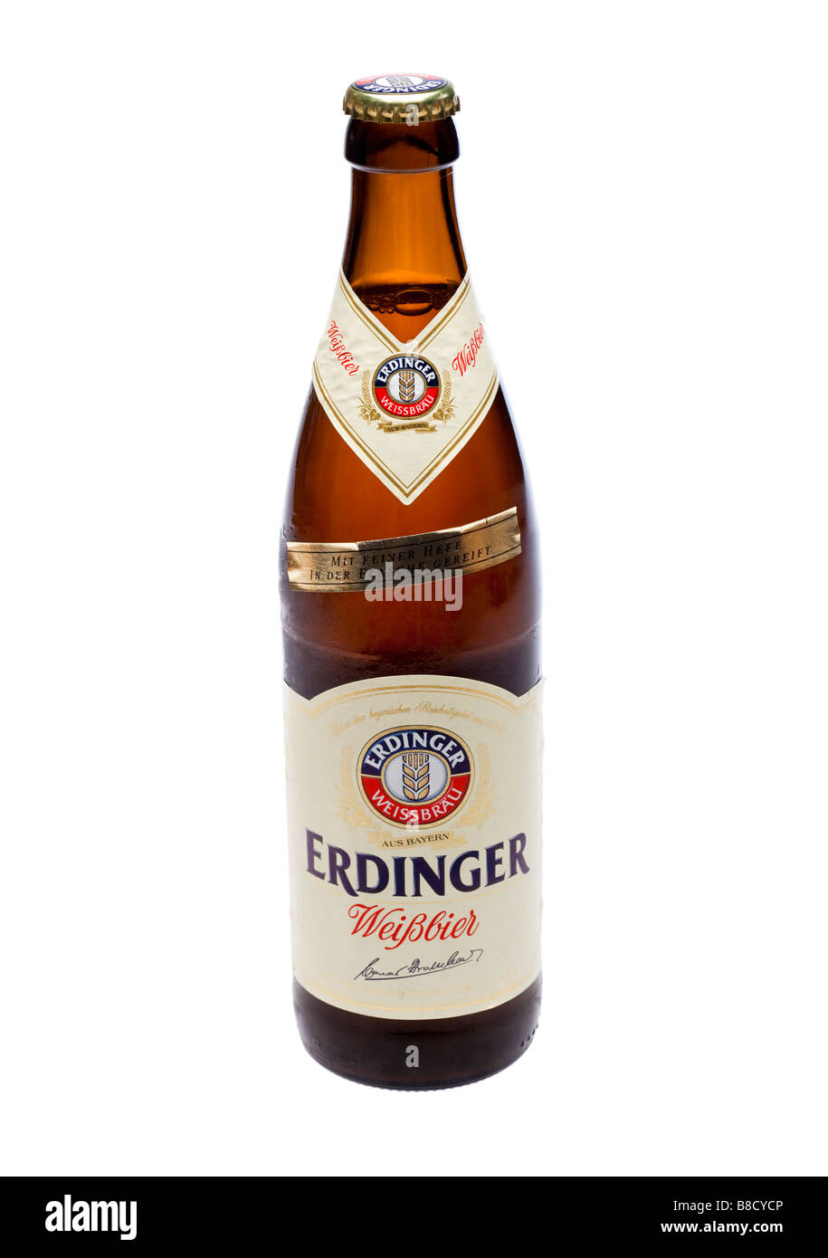 Ungeöffnete Flasche deutschen Erdinger Weißbier Weizenbier Stockfoto